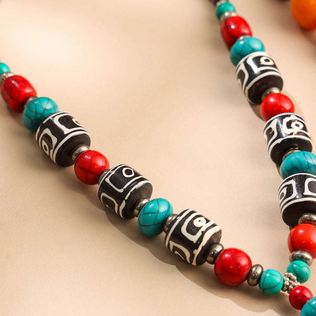 Resin Handcrafted Green Bead Jewelry Necklace with Tribal Charm