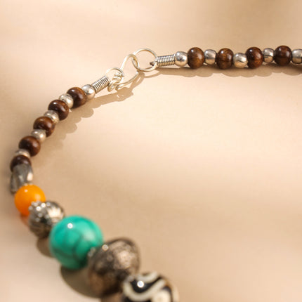 Resin Boho Bead Necklaces with Tribal Silver Pendants