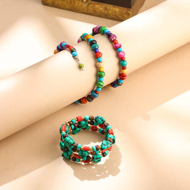 Resin Colorful Beaded Coil Bracelets – Handcrafted Boho Style