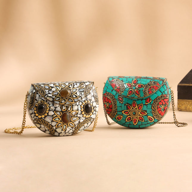 Brass Handcrafted Mosaic Sling Bags – Vintage Boho Clutch (4.5 Inch)