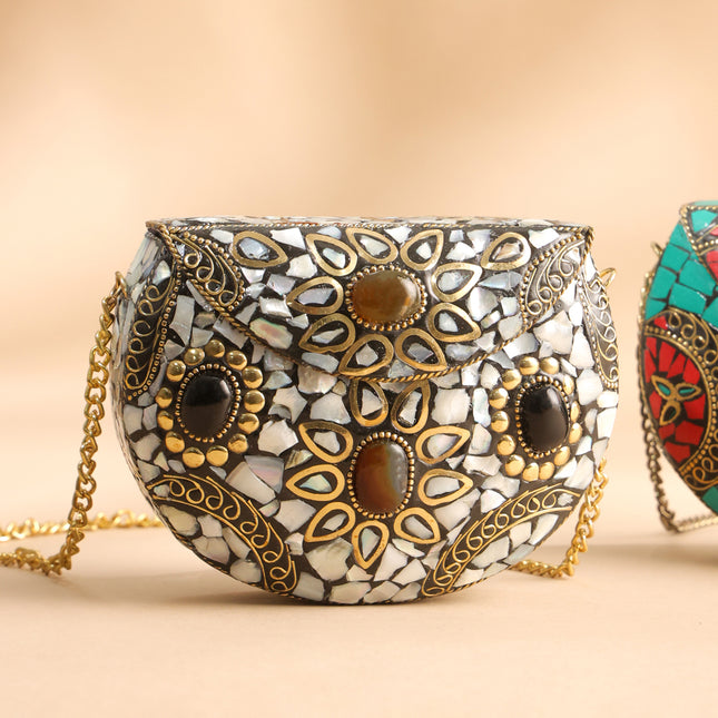 Brass Handcrafted Mosaic Sling Bags – Vintage Boho Clutch (4.5 Inch)