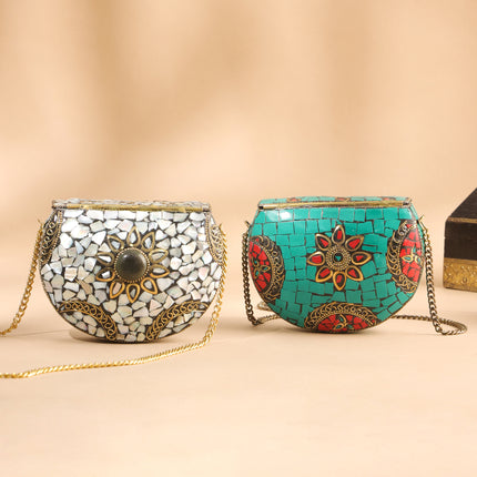 Brass Handcrafted Mosaic Sling Bags – Vintage Boho Clutch (4.5 Inch)