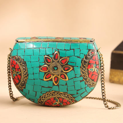 Brass Handcrafted Mosaic Sling Bags – Vintage Boho Clutch (4.5 Inch)
