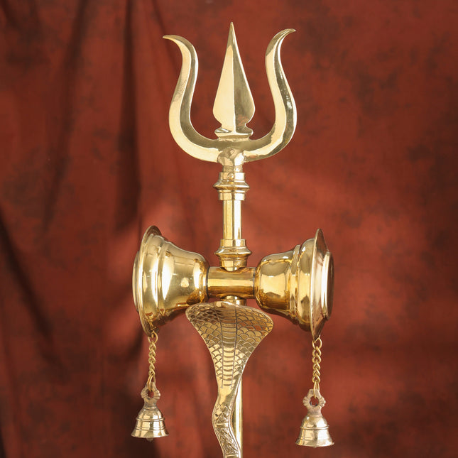 Handcrafted Brass Trishul with Damru & Bells