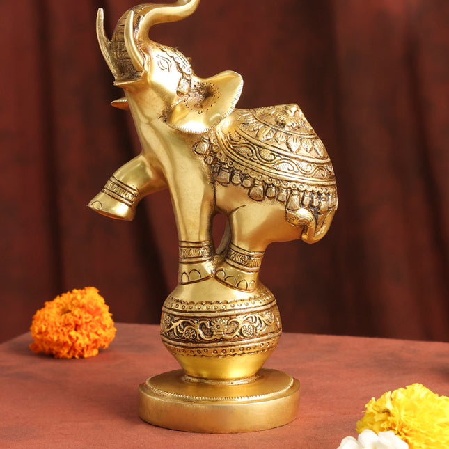 Brass Handcrafted Krishna Diya Lamp with Elephant Base (17.75 Inch)