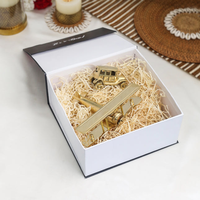 Brass Aeroplane & Car New Born Gift Box Hamper