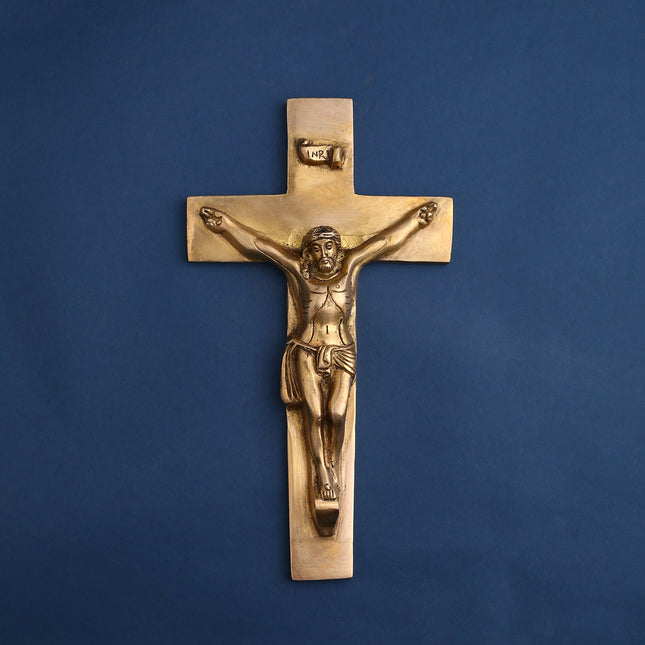 Brass Christian Cross Jesus Christ Wall Hanging (11 Inch)