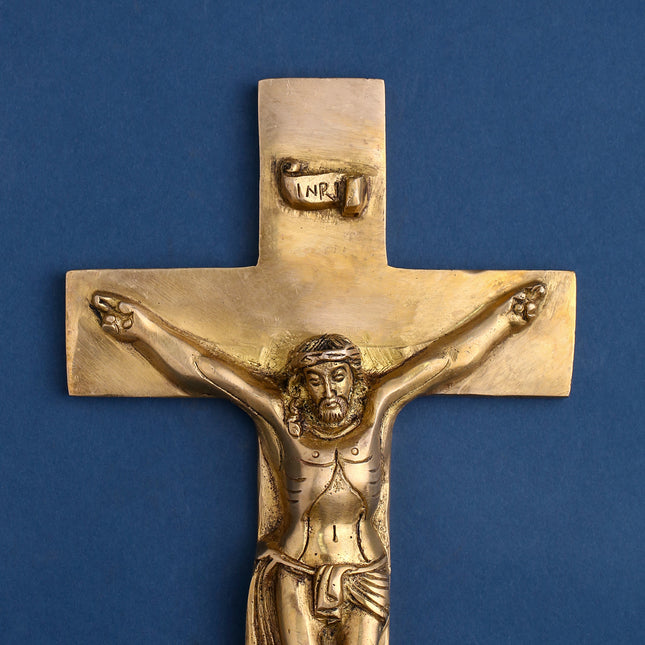 Brass Christian Cross Jesus Christ Wall Hanging (11 Inch)