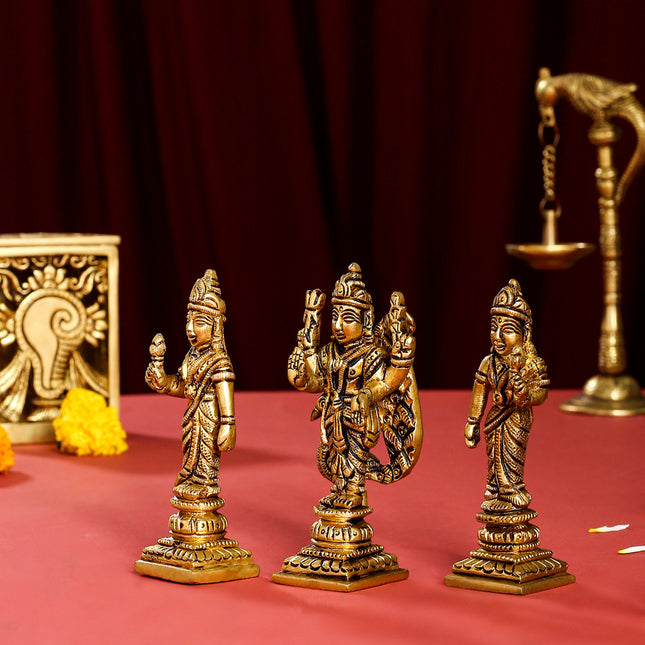 Brass Lord Murugan With Devasena And Valli Idols