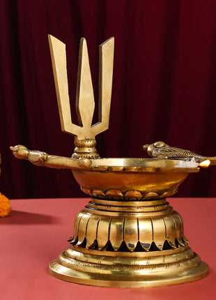 Brass Superfine Shankh Chakra And Namah Diya Set (9.5 Inch)
