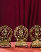 Brass Superfine Lakshmi, Ganesha And Saraswati On Throne Idol Set (14 Inch)