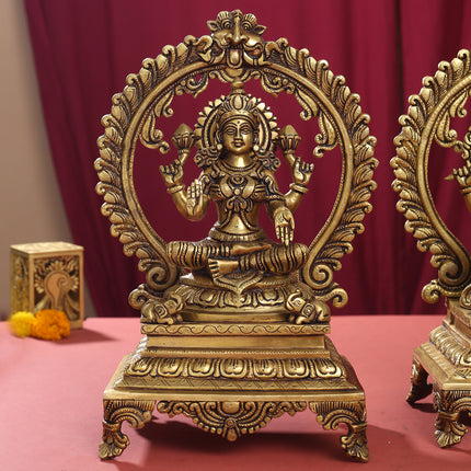 Brass Superfine Lakshmi, Ganesha And Saraswati On Throne Idol Set (14 Inch)