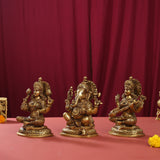 Brass Superfine Ganesha Lakshmi Saraswati Set (8 Inch)