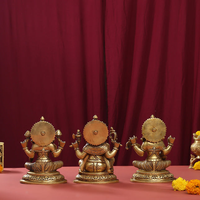 Brass Superfine Ganesha Lakshmi Saraswati Set (8 Inch)