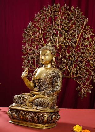 Brass Home Decor Buddha Statue With Tree (26 Inch)
