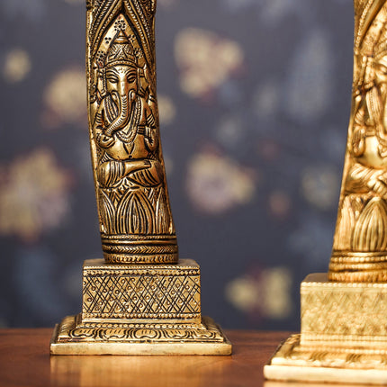 Brass Ganesha Design Elephant Tusk Set (12.5 Inch)