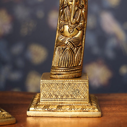 Brass Ganesha Design Elephant Tusk Set (12.5 Inch)