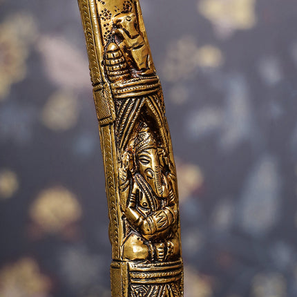 Brass Ganesha Design Elephant Tusk Set (12.5 Inch)