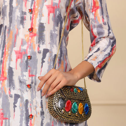 Mosaic Design Metal Sling Bag/Clutch (5 Inch)