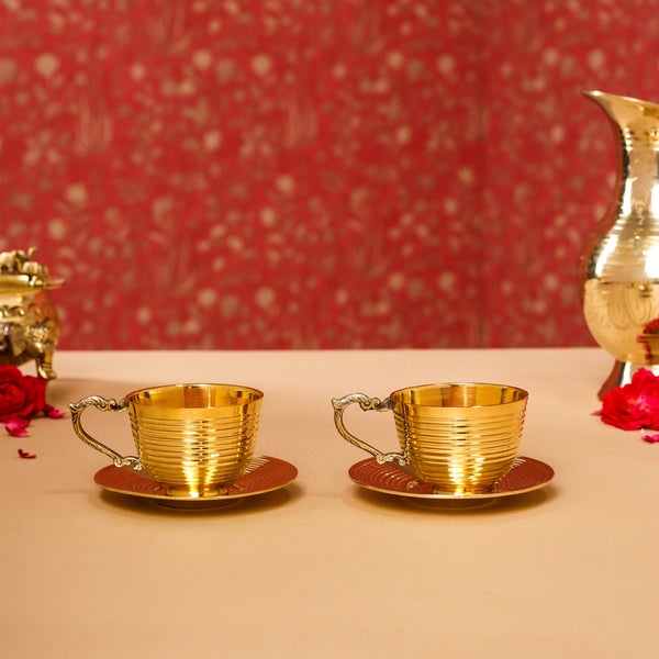 Brass Tea Cups With Saucer Set