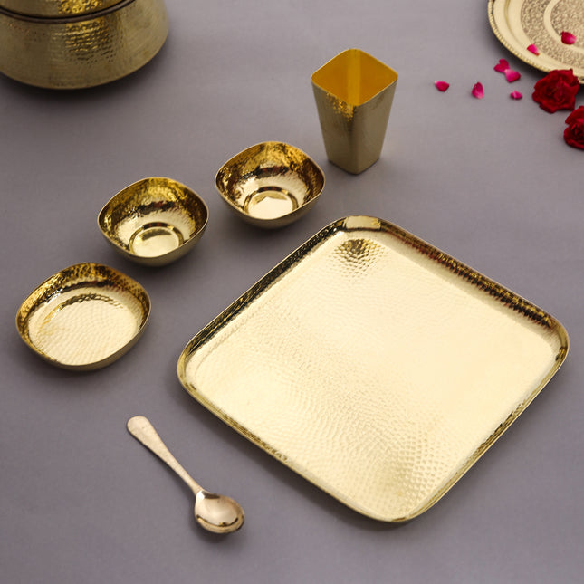Brass Hammered Square Thali/Dinner Set (1.25 Kg)