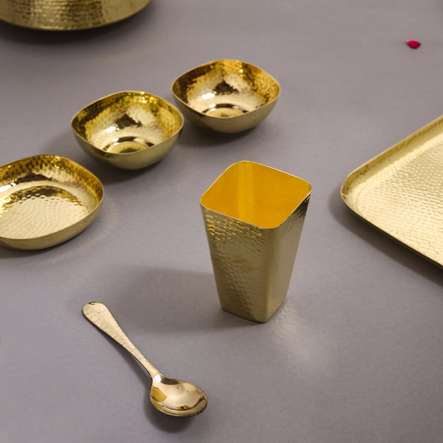 Brass Hammered Square Thali/Dinner Set (1.25 Kg)