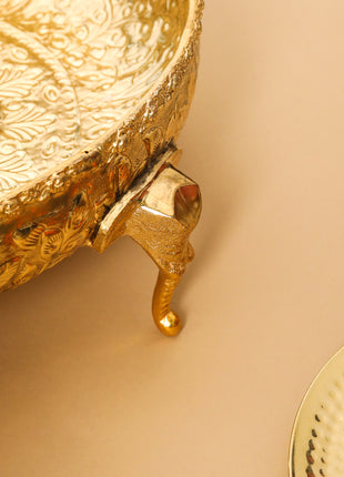 Brass Elephant Piller Urli Bowl