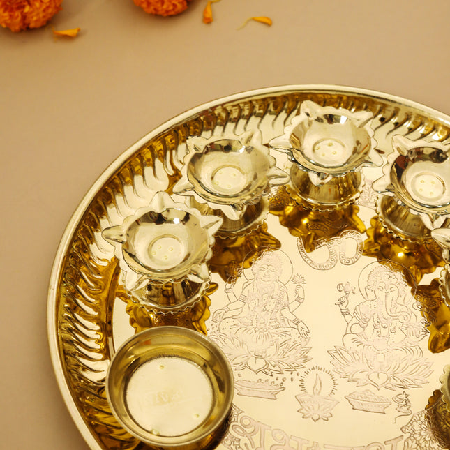 Brass Traditional Seven Deepak Pooja Thali (11 Inch)