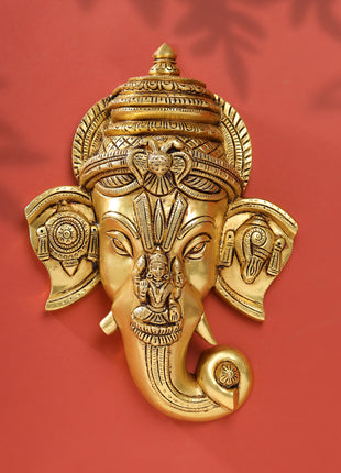 Brass Ganesha Face Wall Hanging (12.5 Inch)