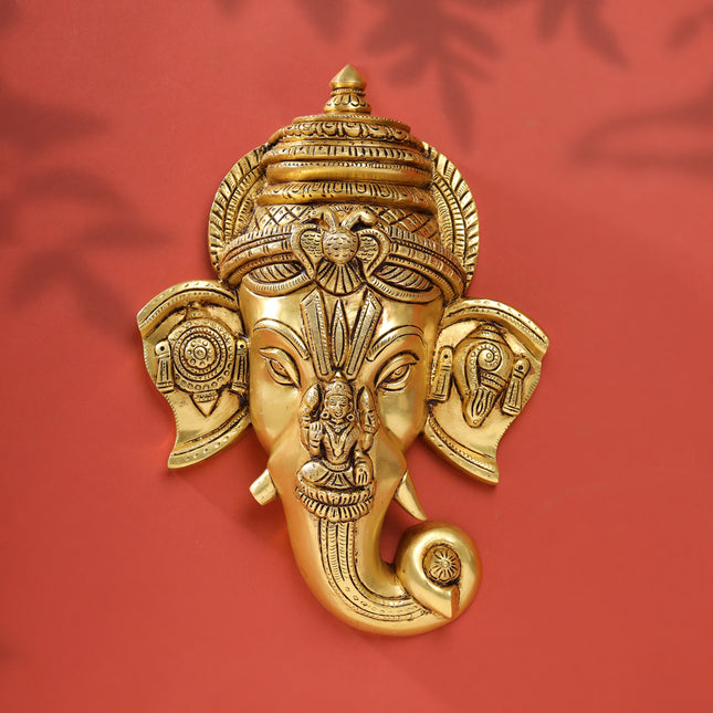 Brass Ganesha Face Wall Hanging (12.5 Inch)