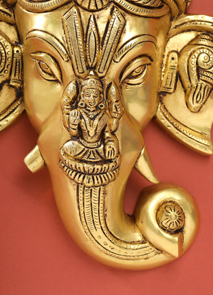 Brass Ganesha Face Wall Hanging (12.5 Inch)