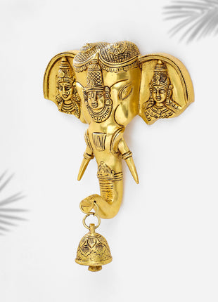 Brass Ganesha With Bell Wall Hanging (11 Inch)