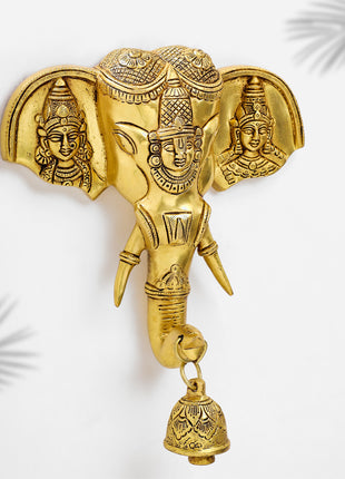 Brass Ganesha With Bell Wall Hanging (11 Inch)