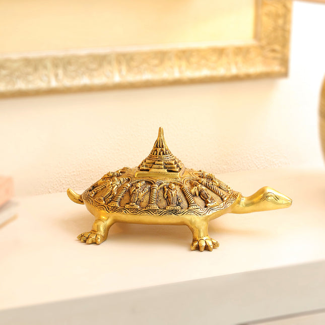 Brass Superfine Dashavatara Shree Yantra Tortoise (6 Inch)
