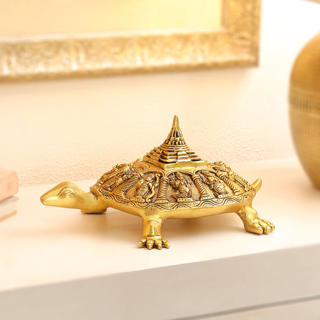Brass Superfine Dashavatara Shree Yantra Tortoise (6 Inch)