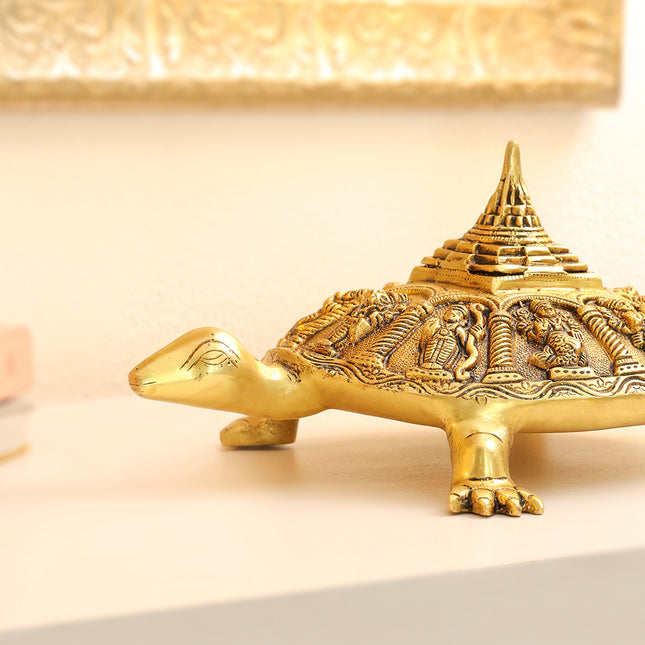 Brass Superfine Dashavatara Shree Yantra Tortoise (6 Inch)