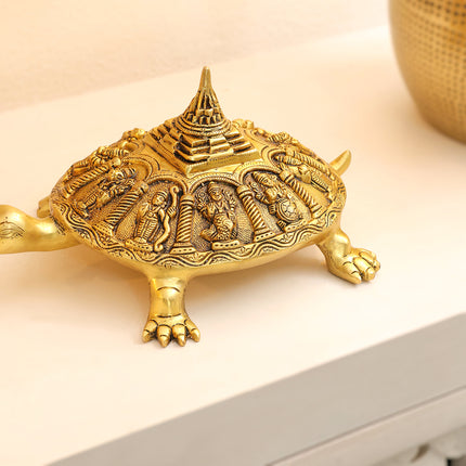 Brass Superfine Dashavatara Shree Yantra Tortoise (6 Inch)