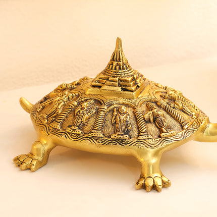 Brass Superfine Dashavatara Shree Yantra Tortoise (6 Inch)
