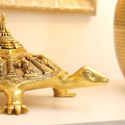 Brass Superfine Dashavatara Shree Yantra Tortoise (6 Inch)