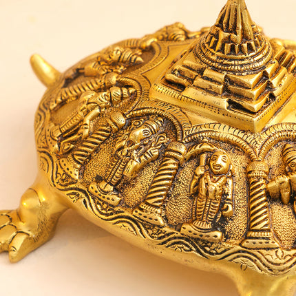 Brass Superfine Dashavatara Shree Yantra Tortoise (6 Inch)