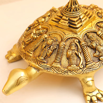 Brass Superfine Dashavatara Shree Yantra Tortoise (6 Inch)