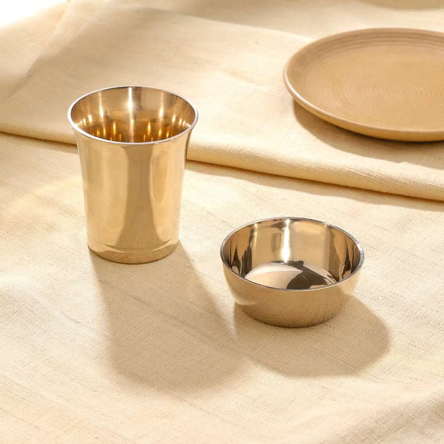 Pure Kansa/Bronze Bowl and Glass Pair