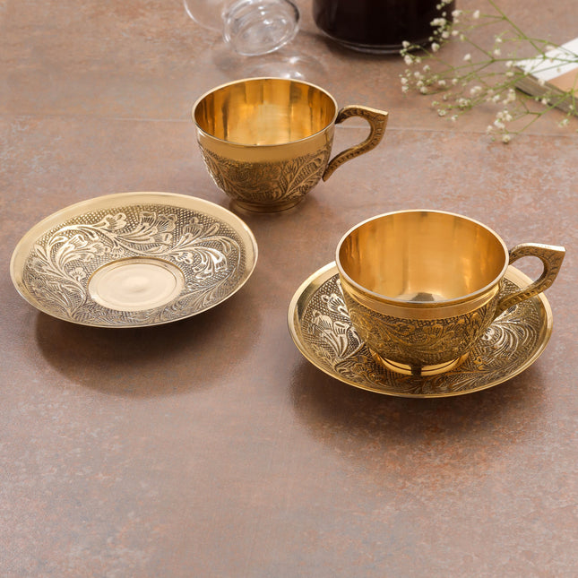 Brass Tea Cups With Saucer Set (5 Inch)