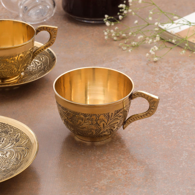 Brass Tea Cups With Saucer Set (5 Inch)