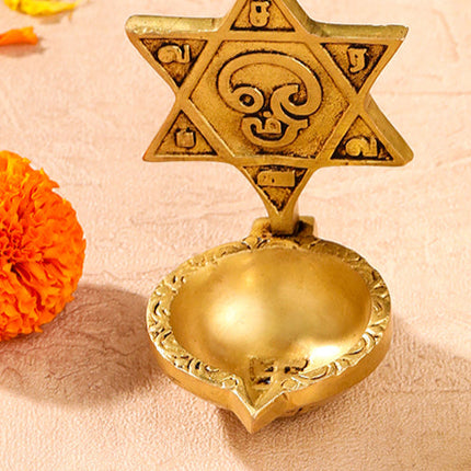 Brass Shankh Chakra Namah, Star Vel & Owl Diya