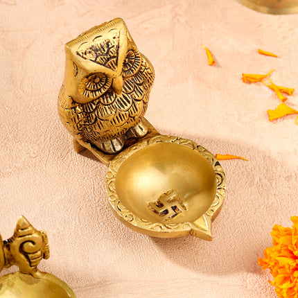 Brass Shankh Chakra Namah, Star Vel & Owl Diya