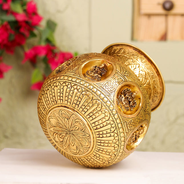 Brass Ashtalakshmi Kodam/Kalash (8 Inch)