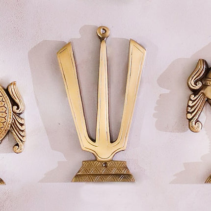 Brass Shankh Chakra Namah Garuda Hanuman And Kalash Wall Hanging Set