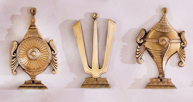Brass Shankh Chakra Namah Garuda Hanuman And Kalash Wall Hanging Set