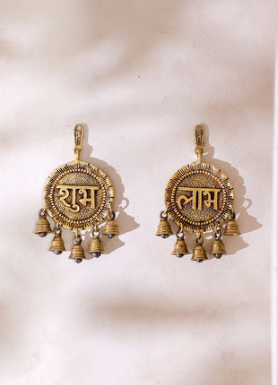 Brass "Shubh Labh" Hanging Bells Wall Decor – Pair